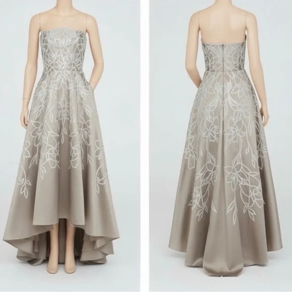 Theia Women's Pamela Embellished Mikado Strapless High Low Evening Gown Size 4 - Picture 10 of 15